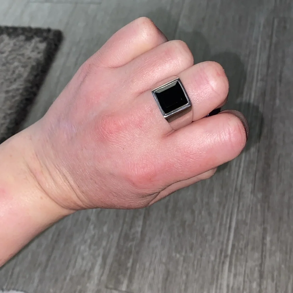 The Stainless Steel Rectangular Face Black Signet Ring (unisex size 11)